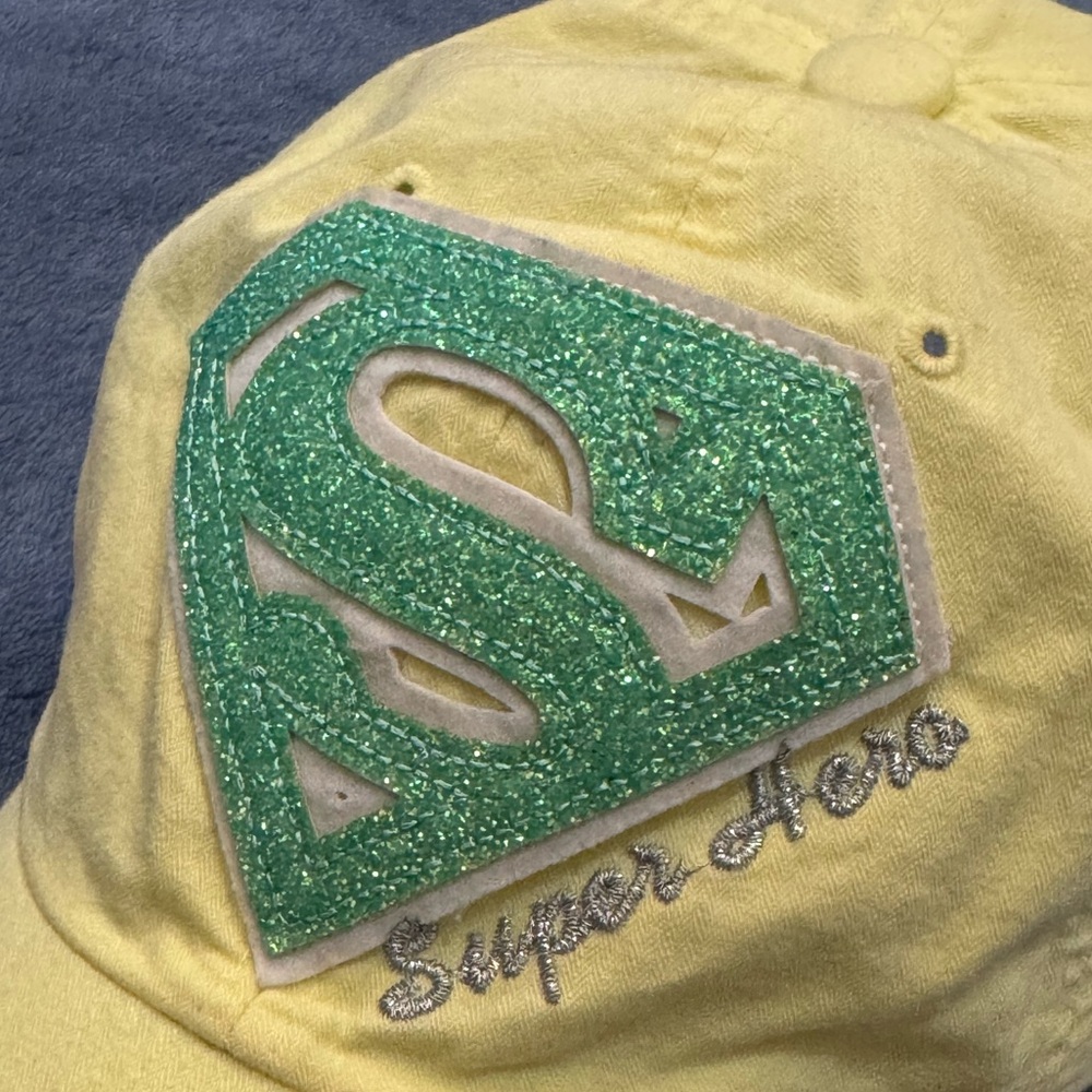 Superhero Light Yellow and Sparkly Seafoam Green Logo Women Cap - Picture 3 of 9